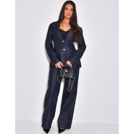 Ensemble en jeans veste de blazer et pantalon coupe droite