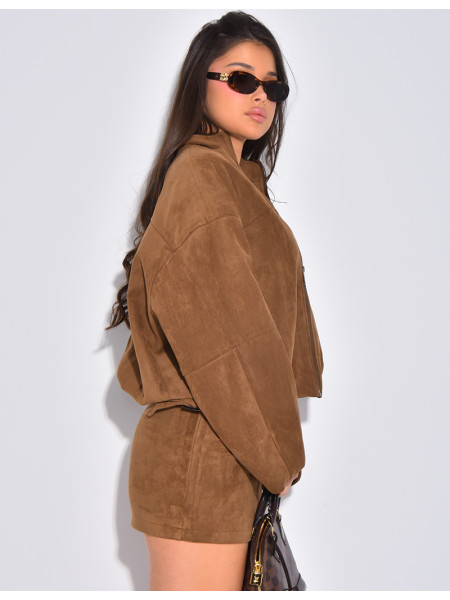 Short, oversized suede-effect bomber jackets