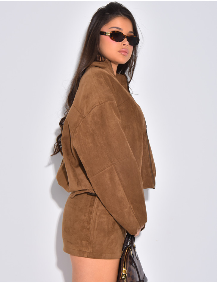 Short, oversized suede-effect bomber jackets