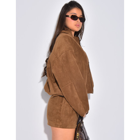 Short, oversized suede-effect bomber jackets