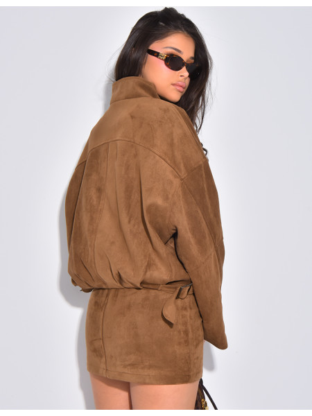 Short, oversized suede-effect bomber jackets