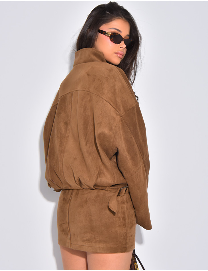 Short, oversized suede-effect bomber jackets