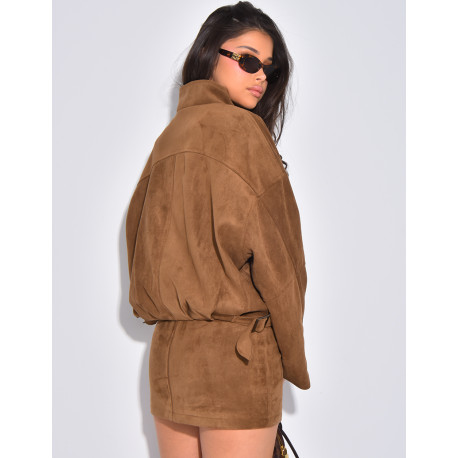 Short, oversized suede-effect bomber jackets