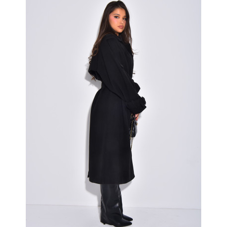 Trench long en feutrine à ceinture à la taille