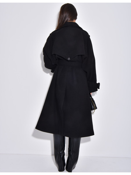 Trench long en feutrine à ceinture à la taille