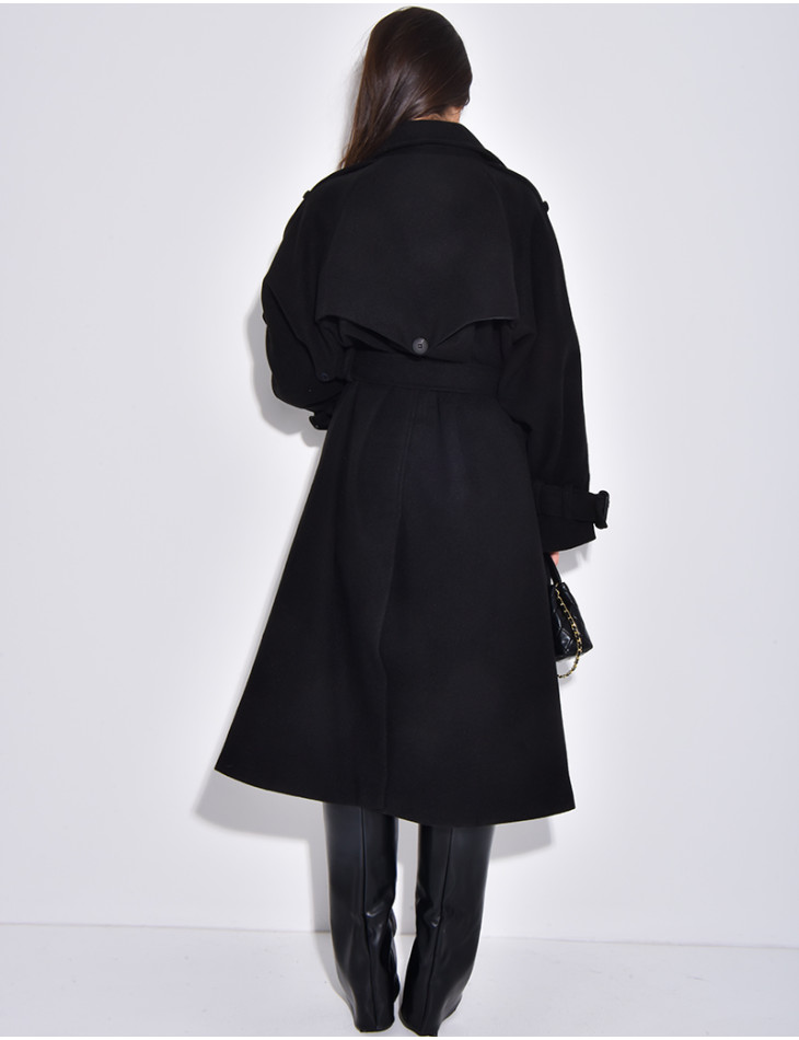 Trench long en feutrine à ceinture à la taille