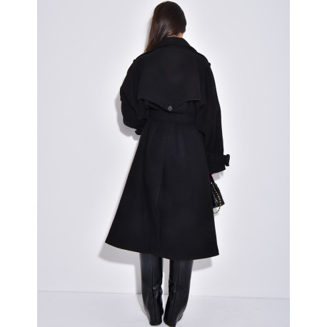 Trench long en feutrine à ceinture à la taille