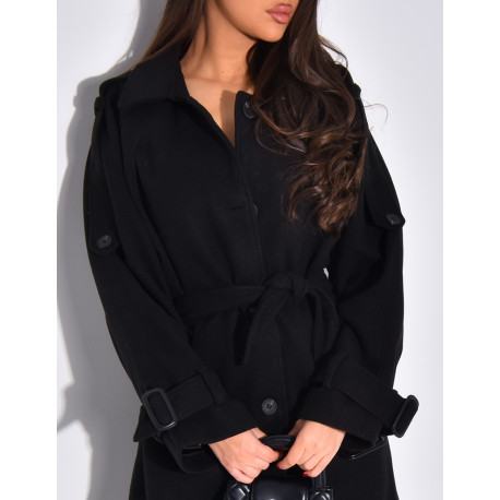 Trench long en feutrine à ceinture à la taille