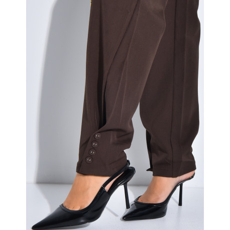 Ensemble tailleur 2 pièces blazer à ceinture en cuir et pantalon boutonné