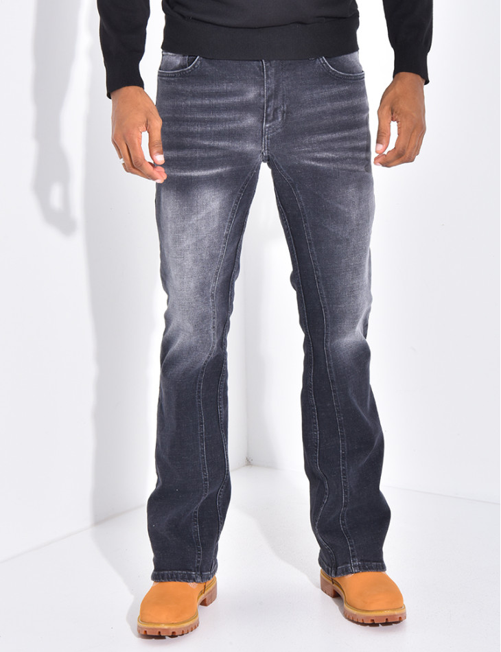 Jeans flare destroy à couture contrastante