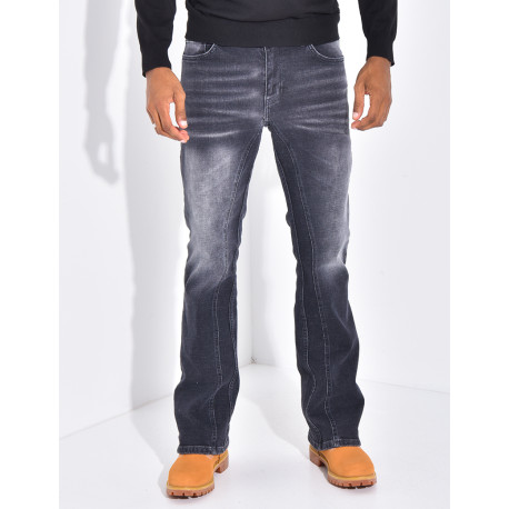 Jeans flare destroy à couture contrastante