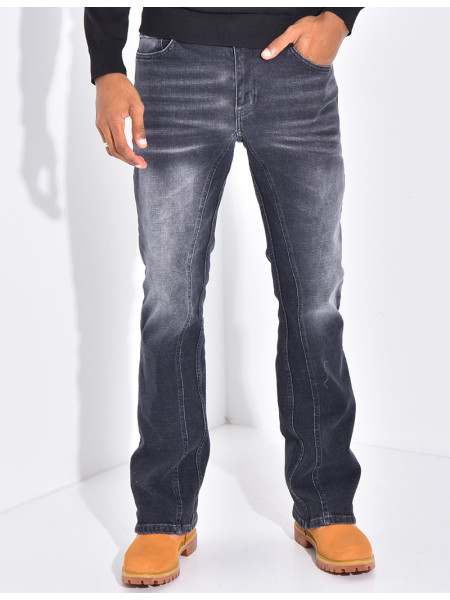 Jeans flare destroy à couture contrastante