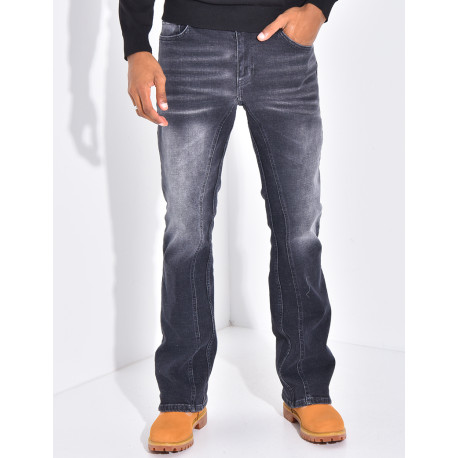 Jeans flare destroy à couture contrastante