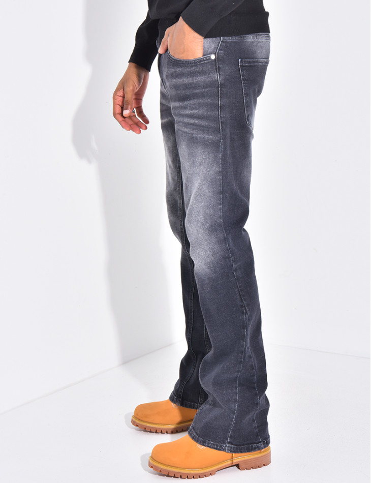 Jeans flare destroy à couture contrastante