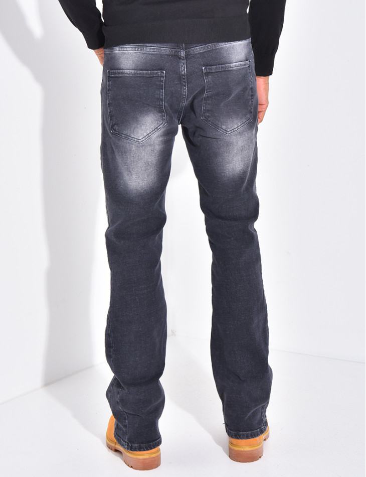 Jeans flare destroy à couture contrastante