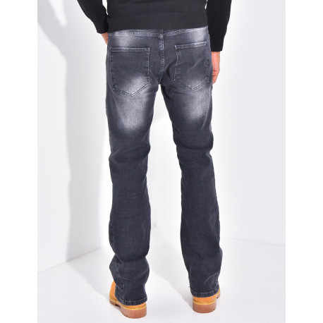 Jeans flare destroy à couture contrastante