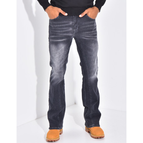 Jeans flare destroy à couture contrastante