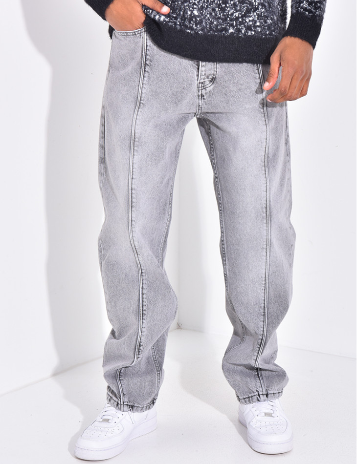 Jeans coupe droite à couture contrastante