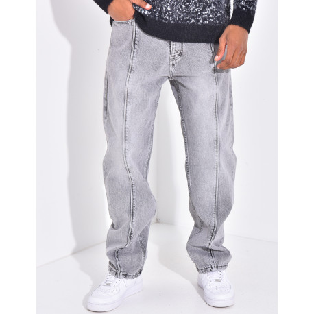 Jeans coupe droite à couture contrastante