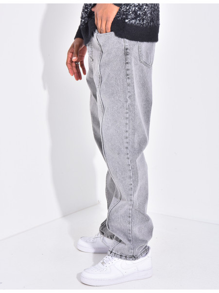 Jeans coupe droite à couture contrastante