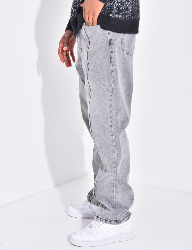 Jeans coupe droite à couture contrastante