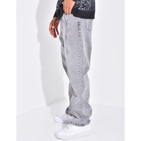 Jeans coupe droite à couture contrastante