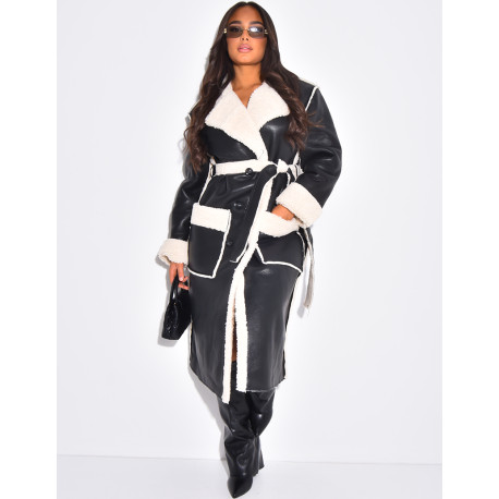 Mantel aus Kunstfell-Kunstleder