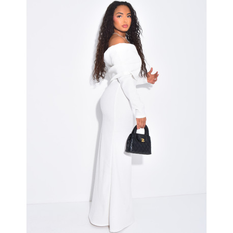 Robe longue col bateau texturée