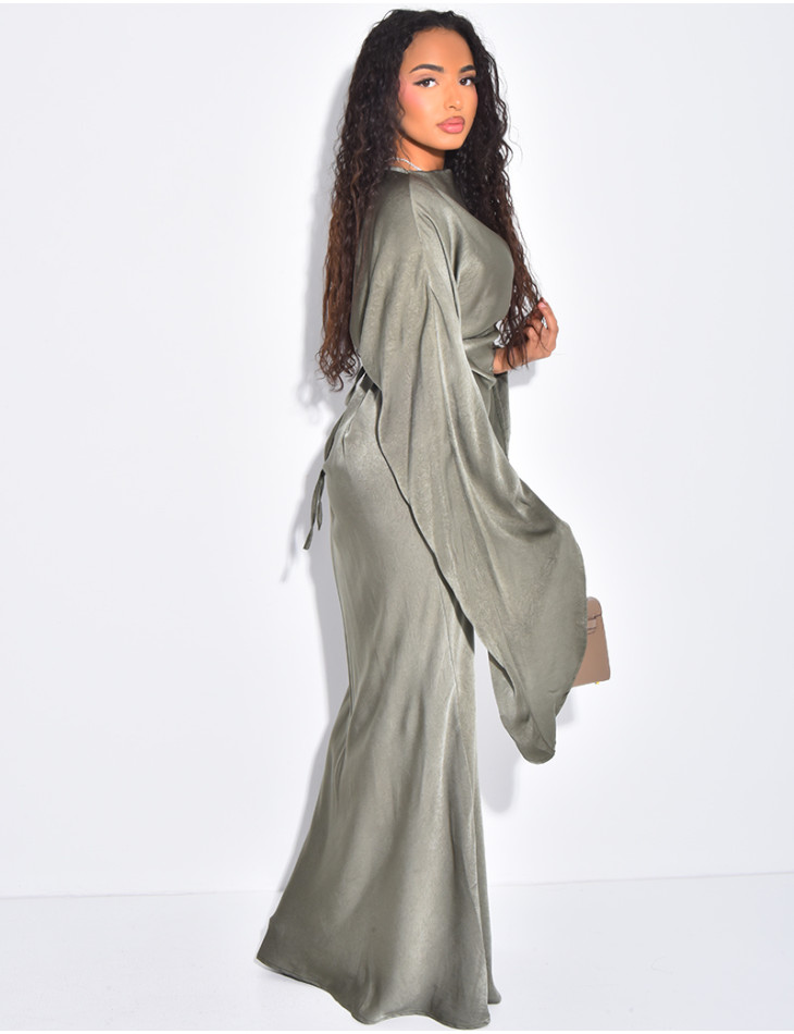 Robe longue ample à cintrer à la taille en tissu texturé