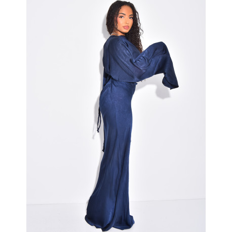 Robe longue ample à cintrer à la taille en tissu texturé