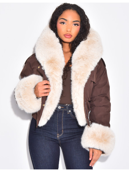 Doudoune courte à fourrure amovible