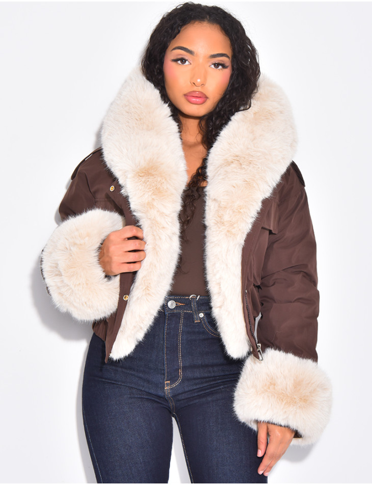 Doudoune courte à fourrure amovible