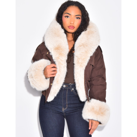 Doudoune courte à fourrure amovible