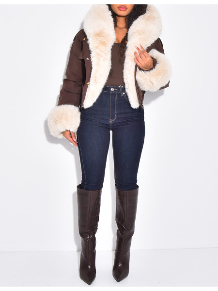 Doudoune courte à fourrure amovible