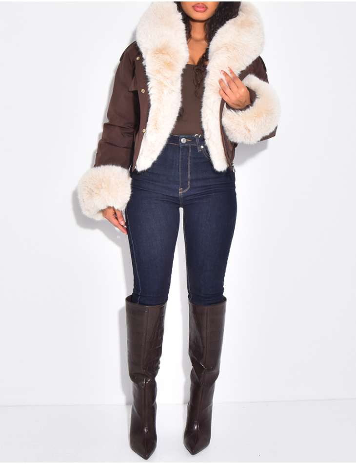 Doudoune courte à fourrure amovible