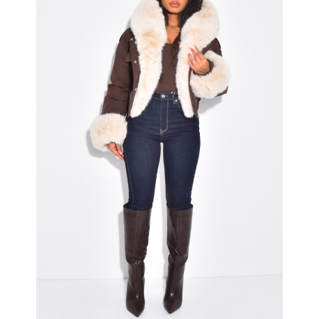 Doudoune courte à fourrure amovible