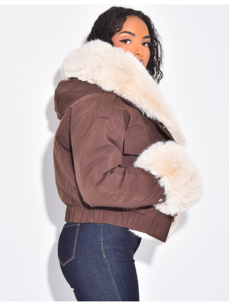 Doudoune courte à fourrure amovible