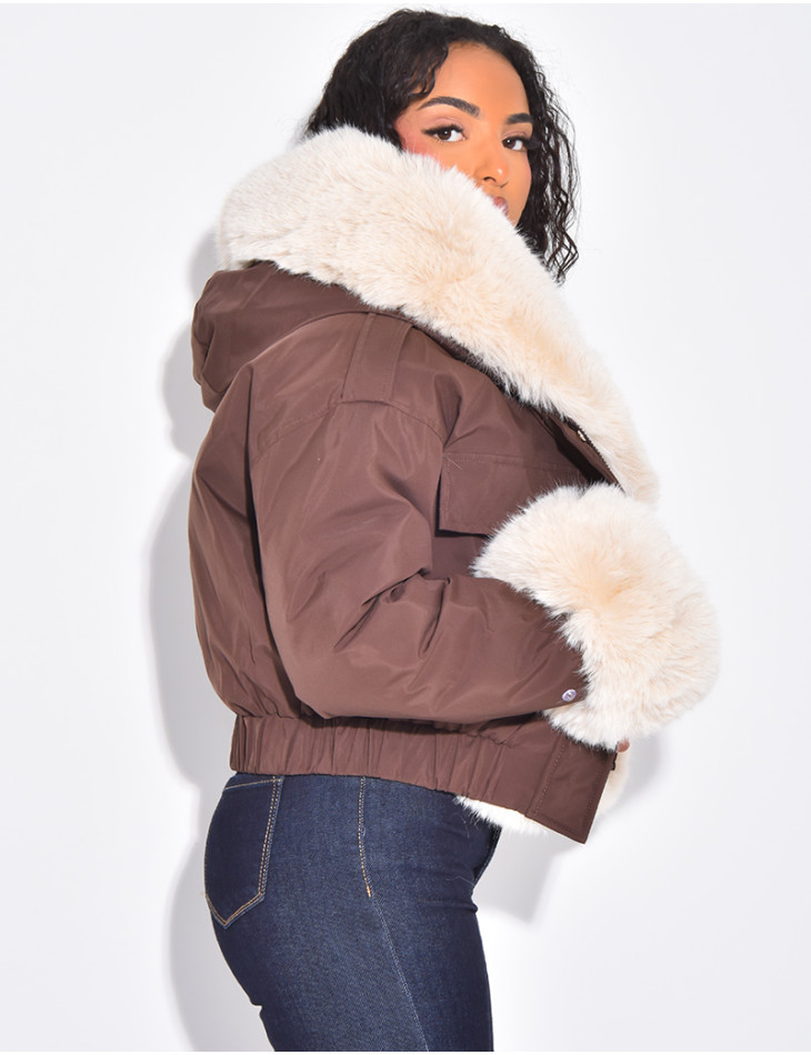 Doudoune courte à fourrure amovible