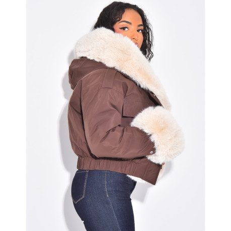 Doudoune courte à fourrure amovible
