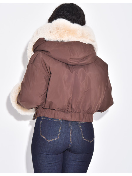 Doudoune courte à fourrure amovible