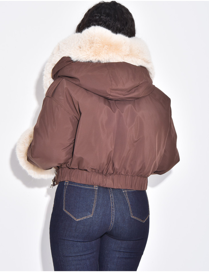 Doudoune courte à fourrure amovible