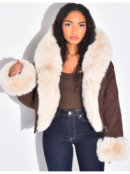 Doudoune courte à fourrure amovible