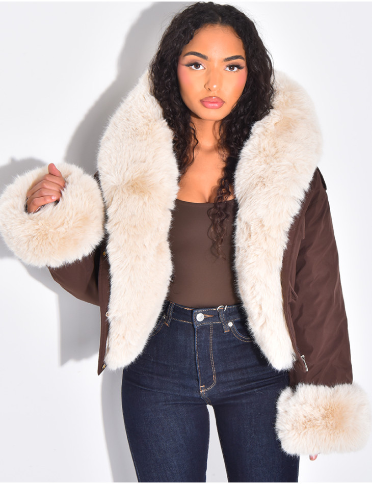 Doudoune courte à fourrure amovible