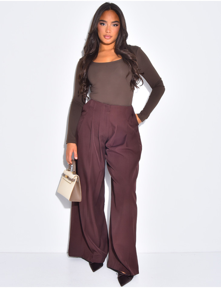 Pantalon coupe droite taille haute à pinces