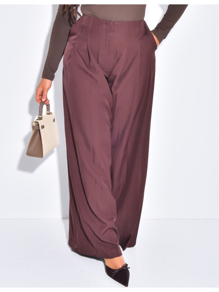 Pantalon coupe droite taille haute à pinces