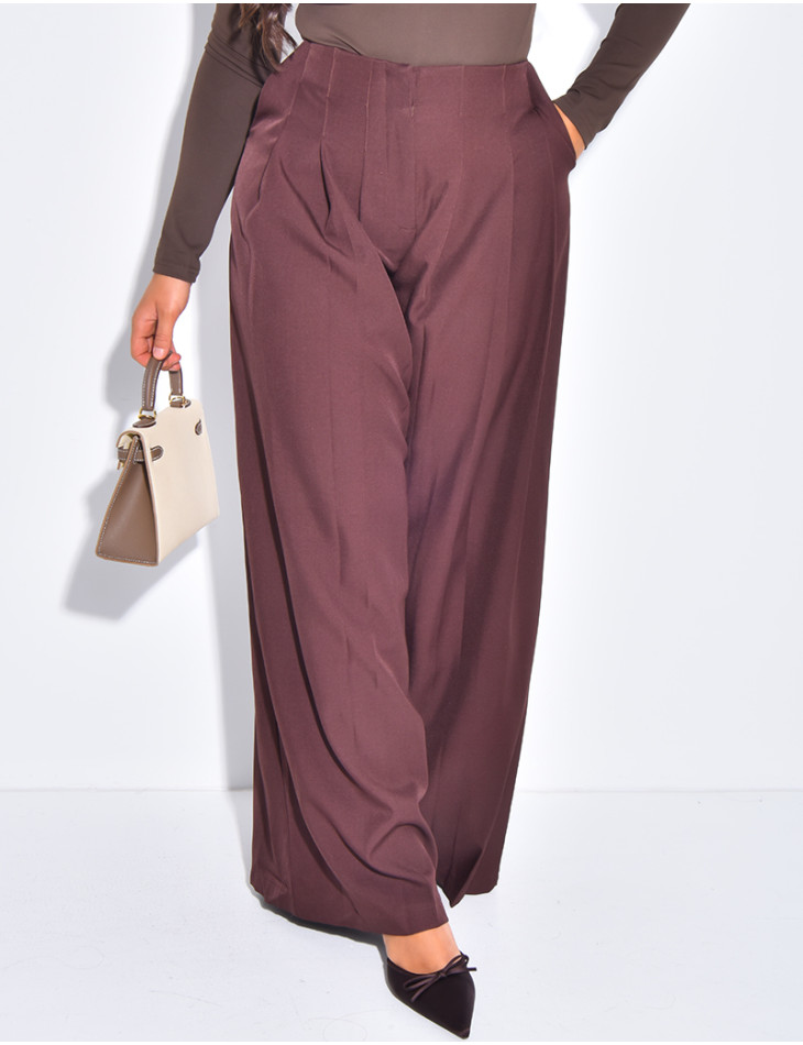 Pantalon coupe droite taille haute à pinces