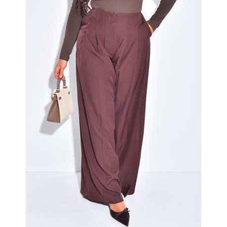 Pantalon coupe droite taille haute à pinces