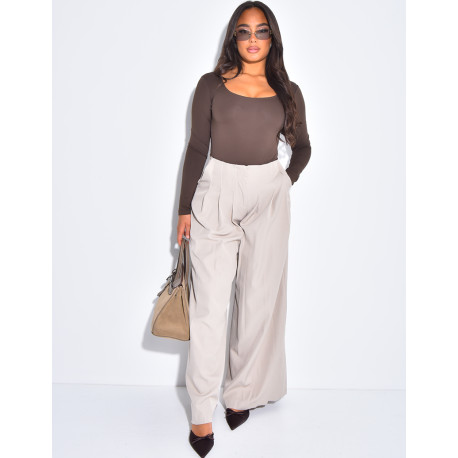 Pantalon coupe droite taille haute à pinces