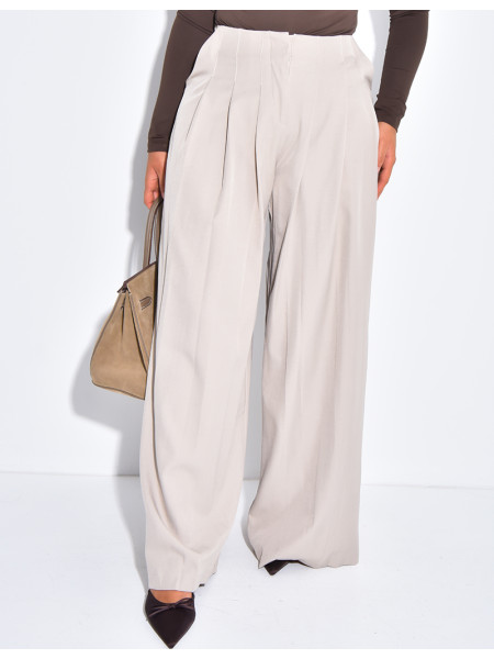 Pantalon coupe droite taille haute à pinces