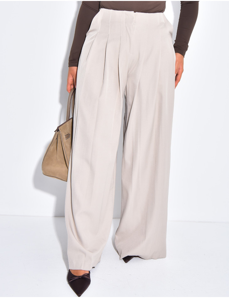 Pantalon coupe droite taille haute à pinces